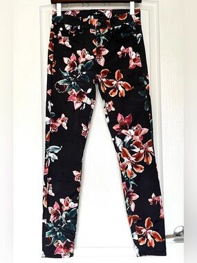 7 For All Mankind Ankle Skinny Jeans Tropical Orchid Floral Print Black Size 25
